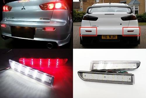 2x mitsubishi lancer clear lens bumper reflector led backup tail brake light evo