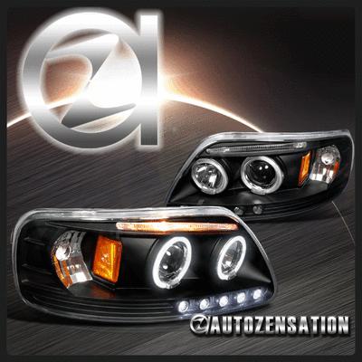 Led drl halo projector headlights black for 97-03 ford f150/ 97-02 expedition