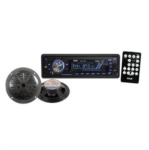 New pyle plmrkt12bk 200w marine boat mp3 usb sd player stereo radio + 2 speakers