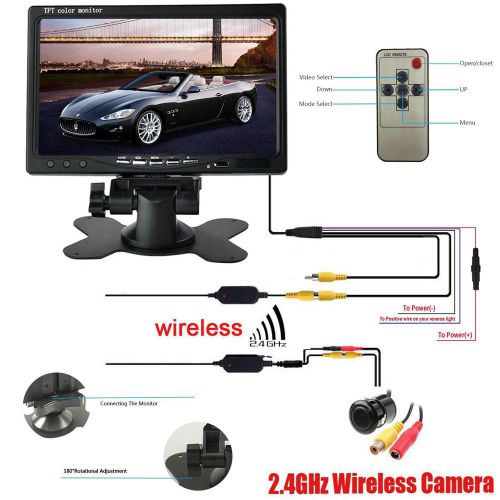 7&#034; tft lcd car rear view backup monitor+wireless parking night vision camera kit