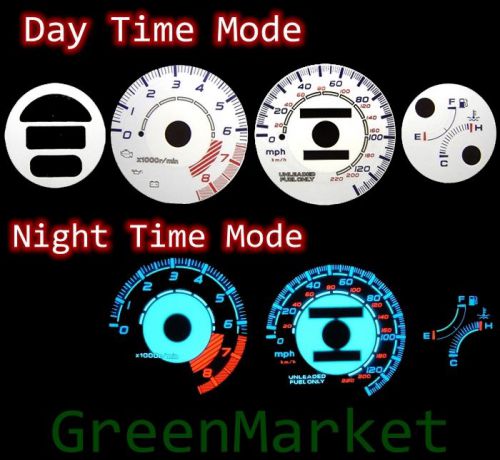 93-97 del sol w/ tach rpm white face blue indiglo glow gauges