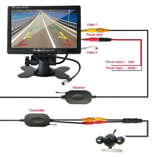 7&#034; car tft lcd monitor+wireless reverse car rear view backup camera night vision