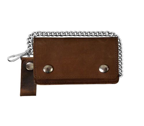 Men&#039;s motorcycle leather biker trucker chain 6&#034; bi-fold wallet distressed brown