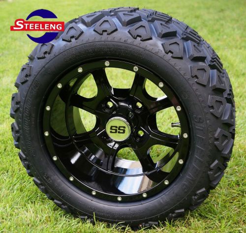 Golf cart 12&#034;  black night stalker aluminum wheels and 20&#034; at tires (set of 4)