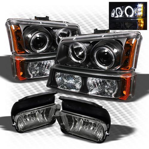 03-06 chevy silverado halo led projector headlight+led bumper lamp+fog light set