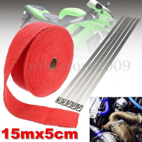 2&#039;&#039; x 15m red exhaust header manifold pipe insulating wrap heat tape + 5 zip tie