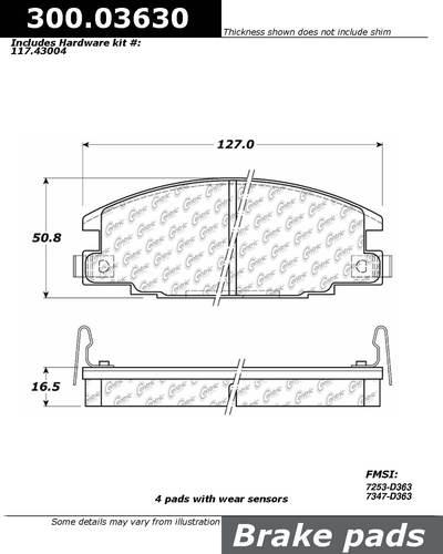 Centric 300.03630 brake pad or shoe, front-premium semi-met pads w/shims