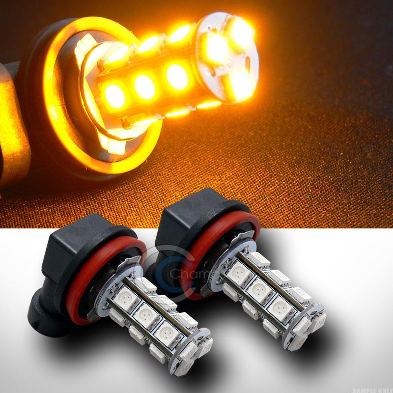 New 2pc amber y h11 socket 18 5050 smd led fog/driving light lamp bulbs pair 14