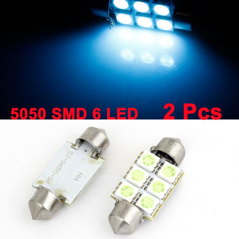 2 pcs car 36mm ice blue 5050 smd 6 led festoon dome light bulb lamp