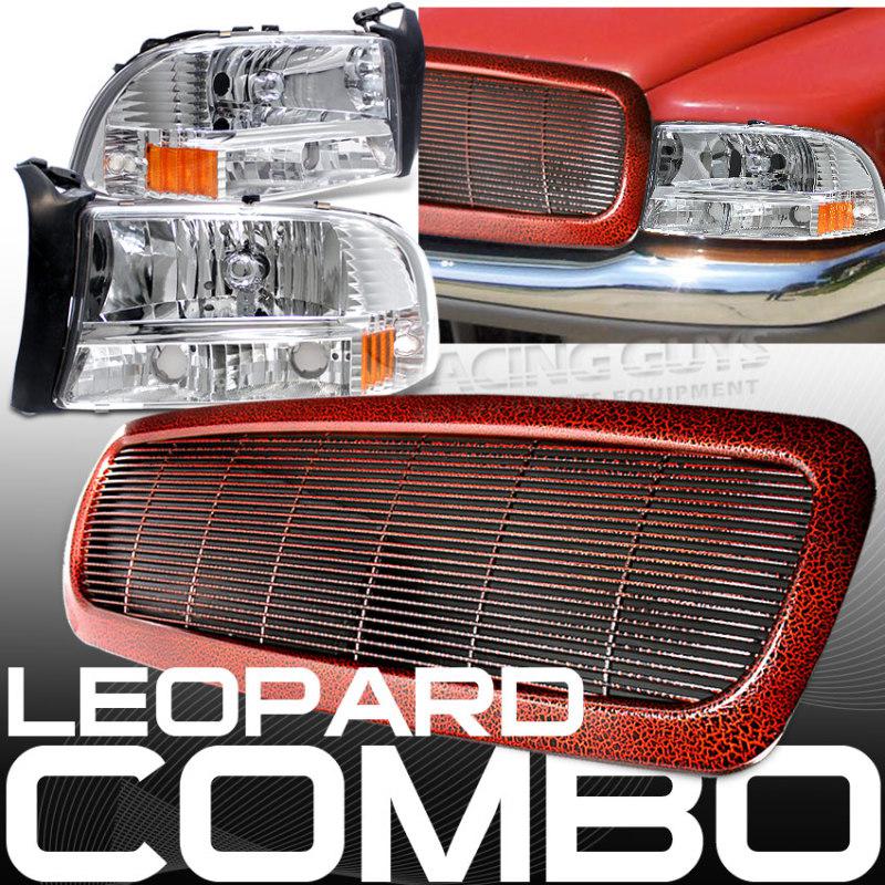 97-04 dodge dakota chrome head lights leopard animal printed skin grille brown