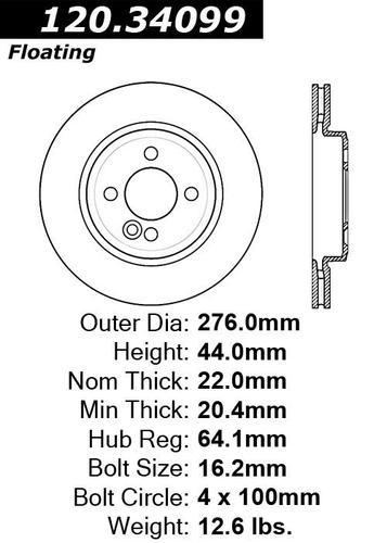 Centric 120.34099 front brake rotor/disc-premium rotor