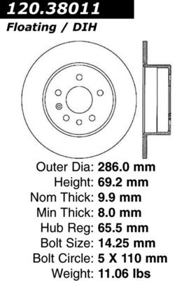 Centric 125.38011 rear brake rotor/disc-high carbon rotor-preferred