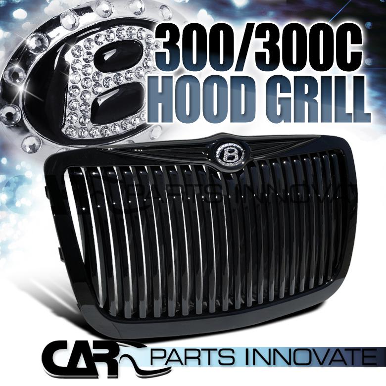 05-10 300 300c black front bumper vertical grille+crystal b emblem