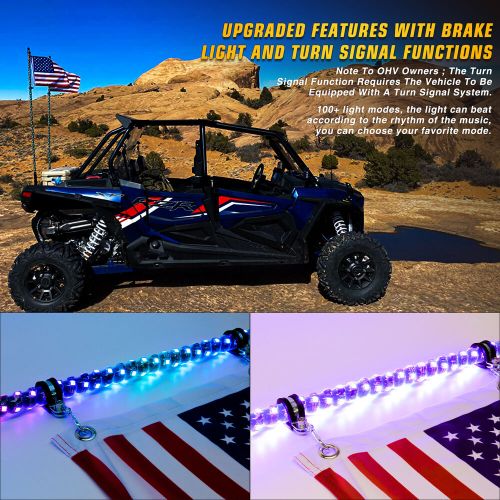 2x 3ft rgb lighted led whip light w/ flag remote for utv atv polaris rzr antenna