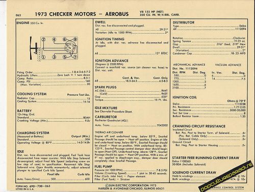 1973 checker motors aerobus v8 350 ci / 155 hp car sun electronic spec sheet