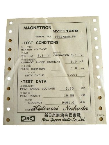 Jrc magnetron mvf 1425 b marine ship radar