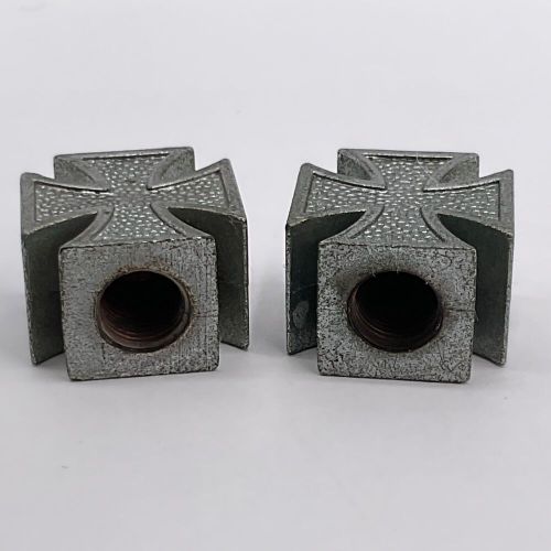 Iron cross set of 2 wheel tire stem air valve caps for auto car truck replacemen