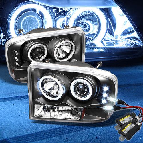 8000k slim xenon hid+ccfl halo led f250 projector headlights head lights set