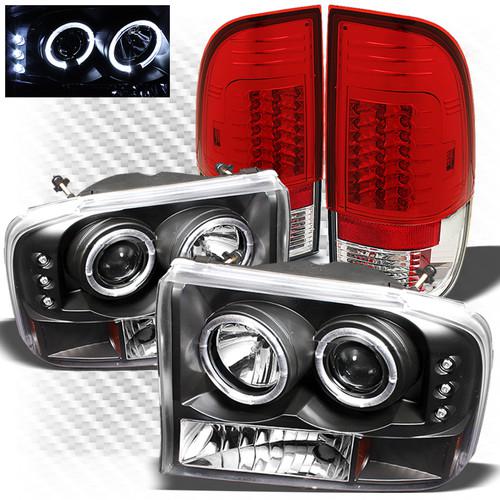 99-04 f2/350 1pc black ccfl pro headlights + r/c philips-led perform tail lights