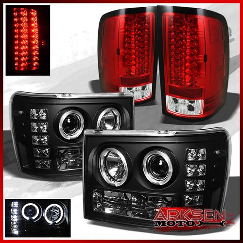 07-13 sierra/sierra denali halo pro black headlights+led red clear tail lights