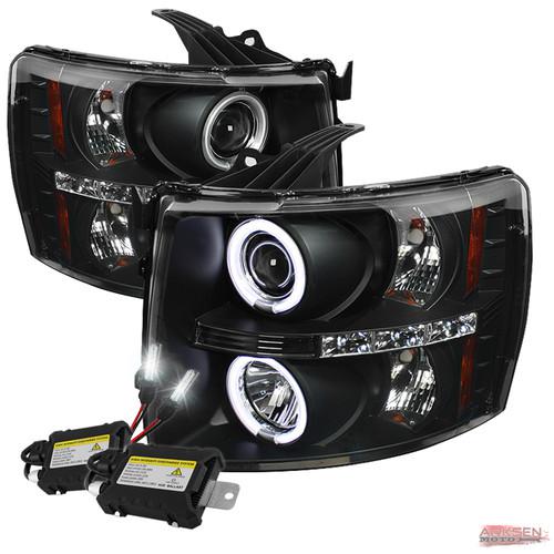 6k slim ballast xenon hid+ 07-13 chevy silverado halo projector headlights pair