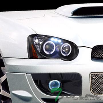 Blk led dual halo rims projector head lights signal 04-05 subaru impreza wrx sti