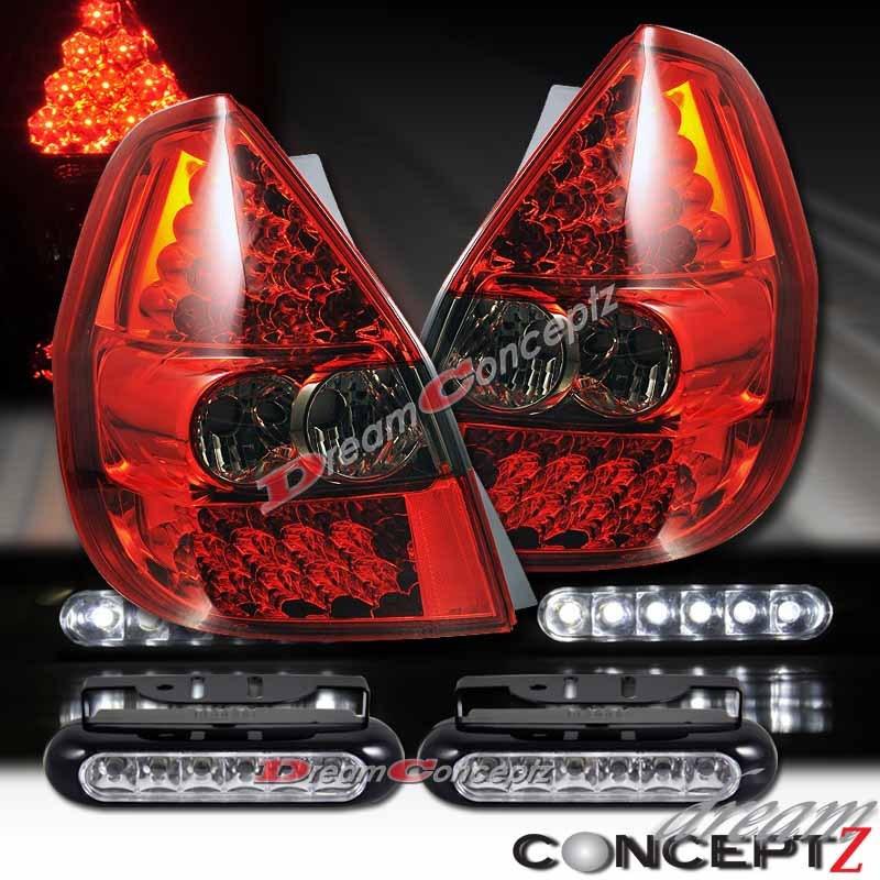 2007 2008 honda fit led tail lights red smoke lens l.e.d daytime running lights