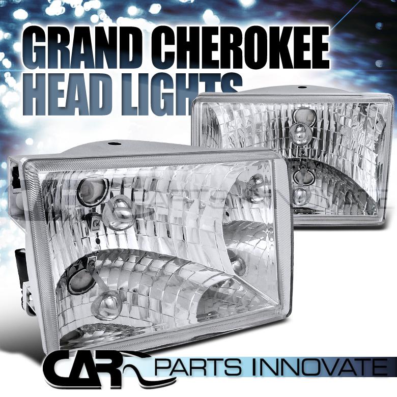 93-98 jeep grand cherokee chrome crystal headlights clear head lamps