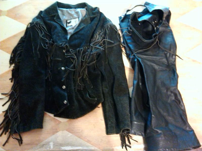 Ladies leather jacket with leather chaps