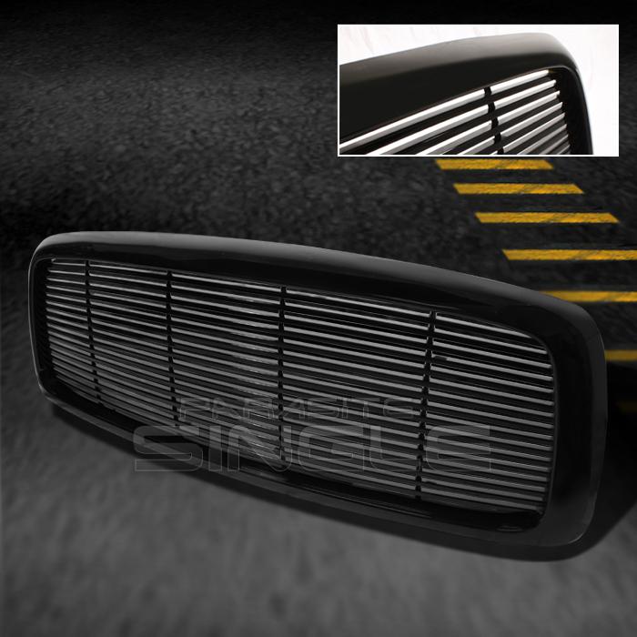 02-05 dodge ram pickup truck flat black front hood horizontal style grille grill