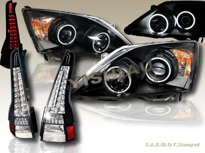 2007-11 honda cr-v ccfl two halo blk projector headlights+black led tail lights