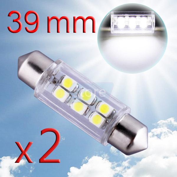 2x 39mm 6 smd pure white dome festoon interior led car light bulb lamp