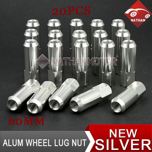 20x 60mm car truck bullet racing 7075 aluminum wheel lug nut cover screw silver