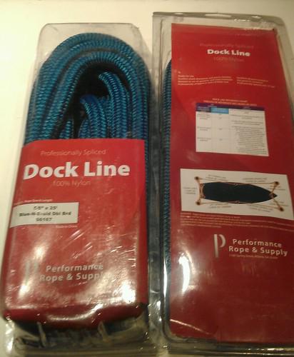  lot of 2 professionally spliced 5/8" x 25' dock line blue-n-braid dbl brd