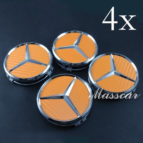 4pcs mercedes-benz orange carbon fiber wheel center caps hub c e s amg 75mm