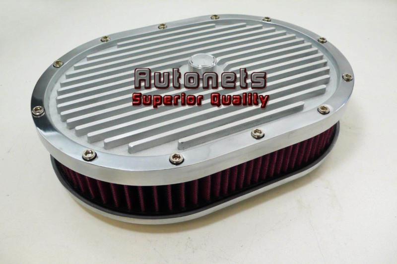 12" x 2" oval elite aluminum air cleaner satin finish washable element hot rod