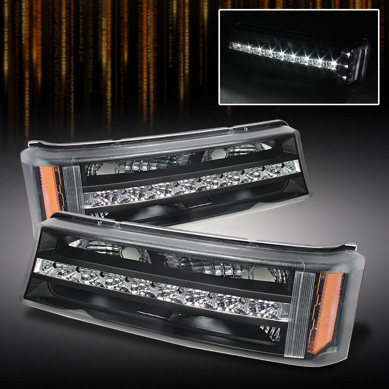 Black 03-06 silverado avalanche led bumper signal lights lamps left+right