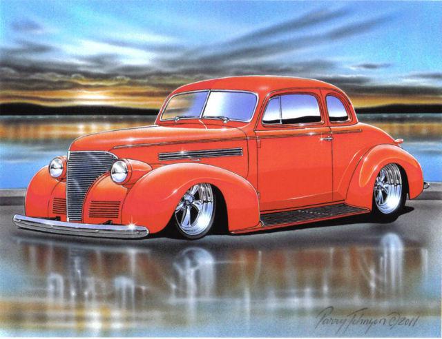 1939 chevy coupe streetrod car automotive art print orange