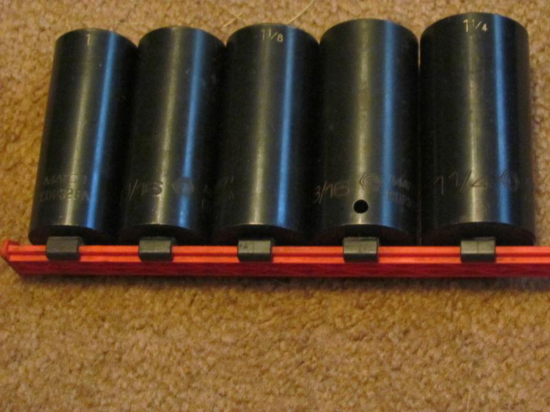 Matco 5 piece deep impact socket set scdp56ta 1/2" dr 1" to 1 1/4" used gc no id