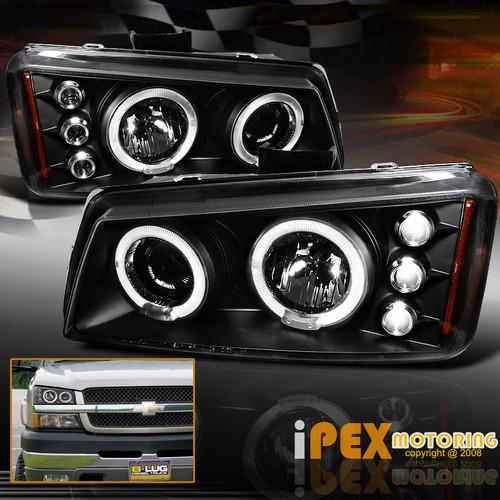 2003-2006 chevy silverado smd led angel eye halo projector head light lamp black