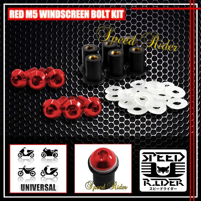 6 x red pro cnc m5 5mm windscreen bolts kit windshield screw mounting nuts