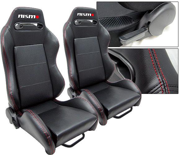 New 2 black leather + red stitch racing seats nis stitched logo for all nissan