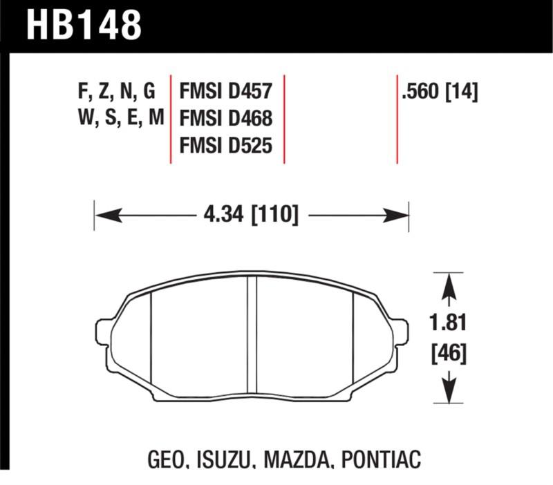 Hawk performance hb148w.560 disc brake pad 90-93 impulse miata storm