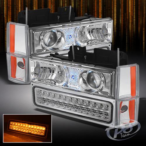 88-93 silverado suburban sierra projector chrome headlights+led bumper+corner