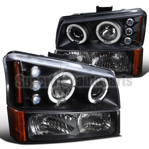 2003-2006 chevy silverado projector led headlight+bumper black