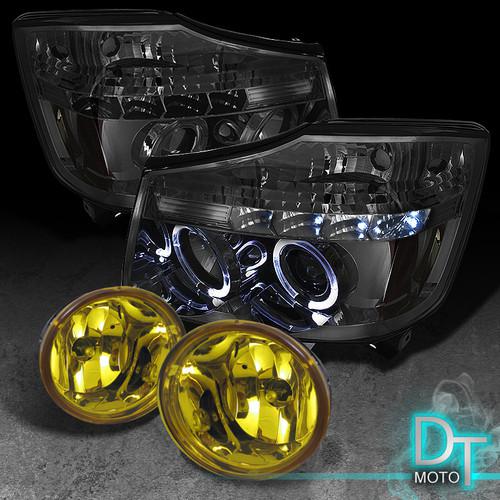 04-13 titan armada smoke halo projector led headlights+yellow fog lamps+switch