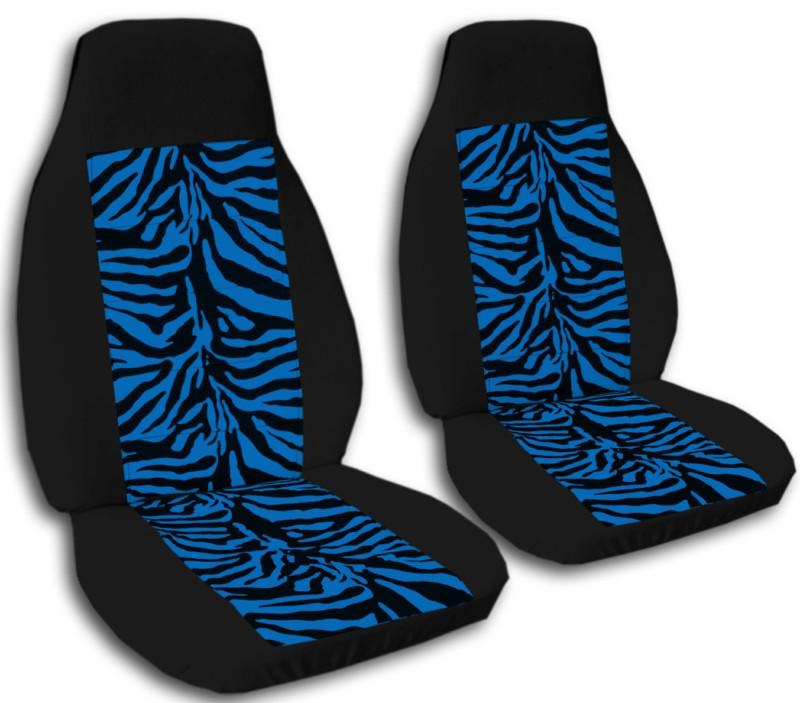 Seat covers. 2 front seats black/blue zebra design. soft new washable & durable.