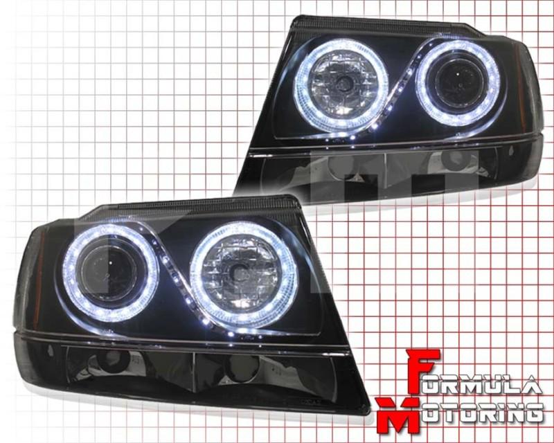 1999-2004 jeep grand cherokee black/amber halo projector led signal headlights