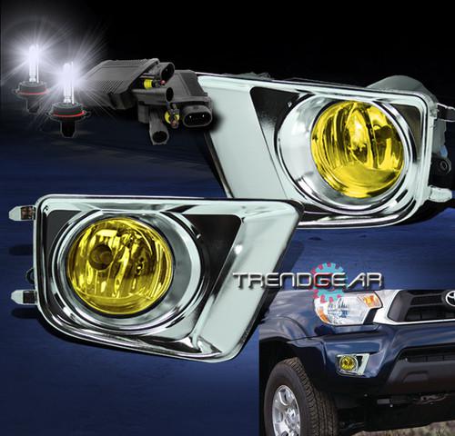 12-13 toyota tacoma pickup bumper yellow fog light+8000k hid+chrome cover+switch