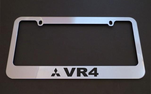 1 brand new mitsubishi vr4 chrome metal license plate frames + screw caps